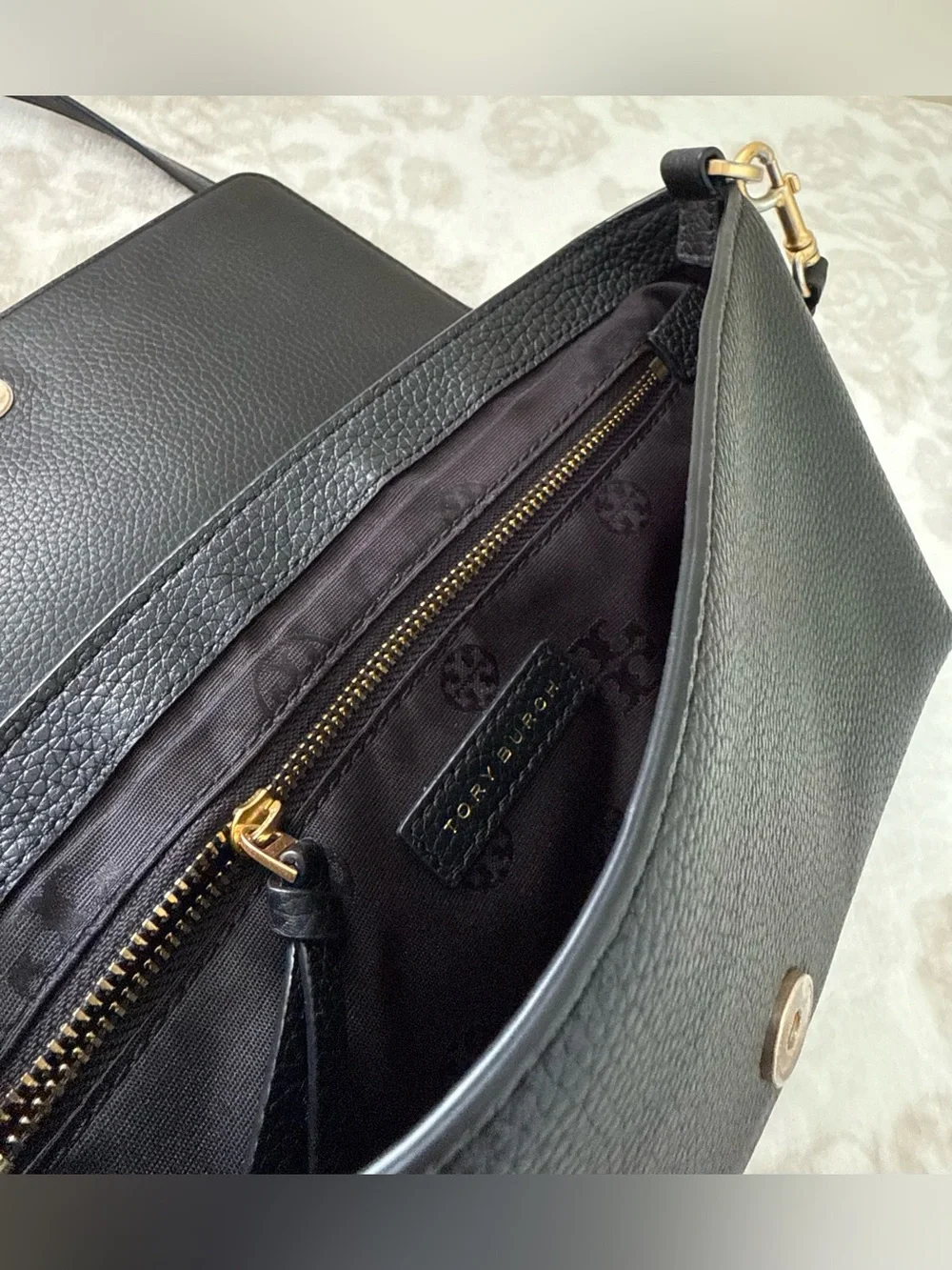 Tory Burch Blake Flap Black Pebbled Leather Small Crossbody